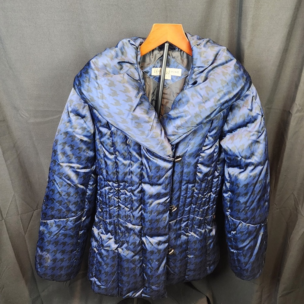 Larry Lavine Feather‎ Down Jacket Womens Zipper Closure Pockets Medium Blue